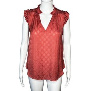 Anthropologie Maeve Pink Suva Ruffled V Neck Top